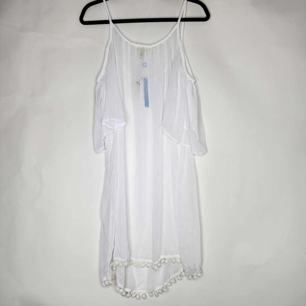 New BLEU ROD BEATTIE Sheer Cold Shoulder White Cover-up - Large
